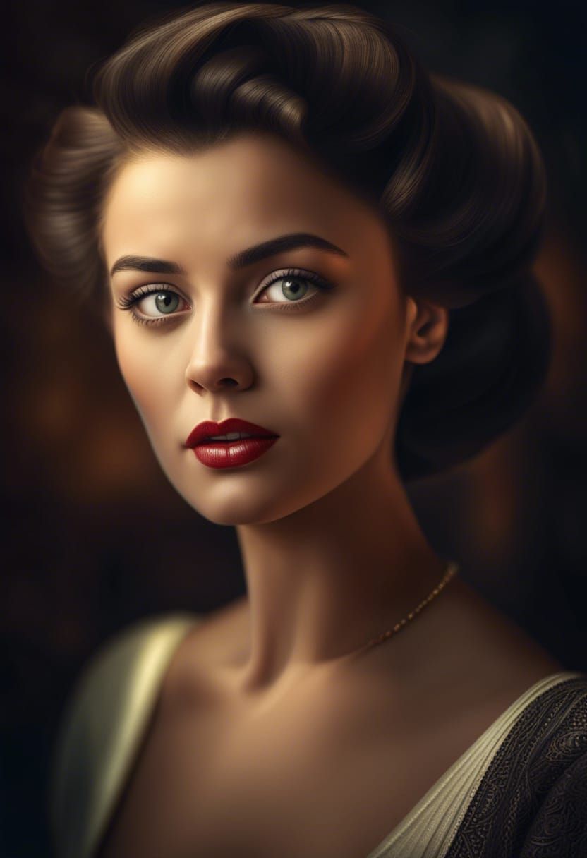 Hyperrealistic Portrait of a Beautiful Vintage Woman