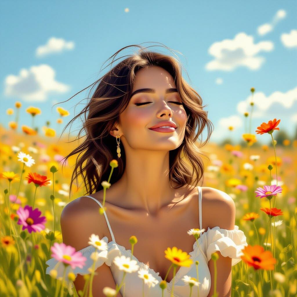 Serene Woman in Golden Sunlight Field