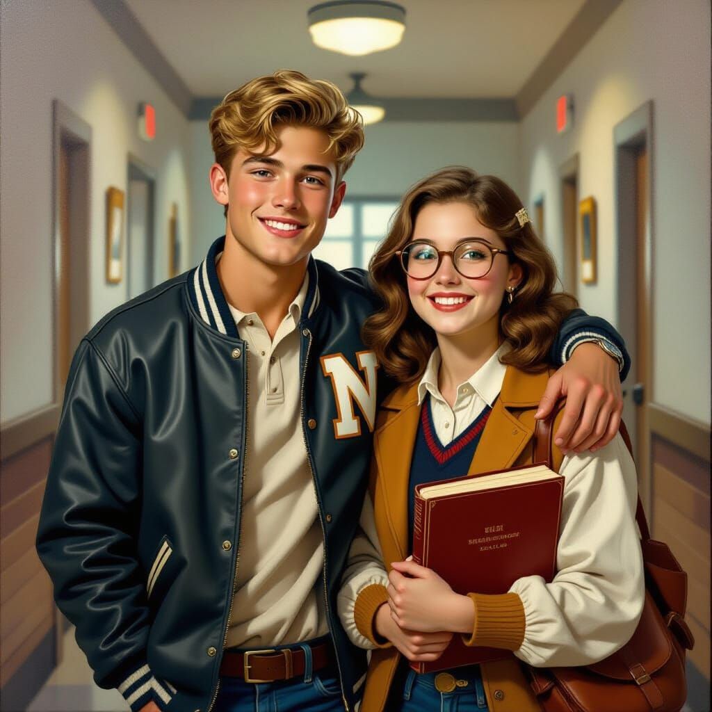 High School Sweethearts in Norman Rockwell Style