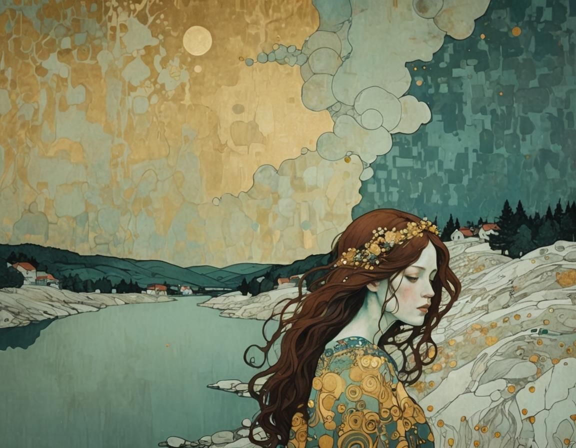 Abstract Landscape with Woman in Art Nouveau Style