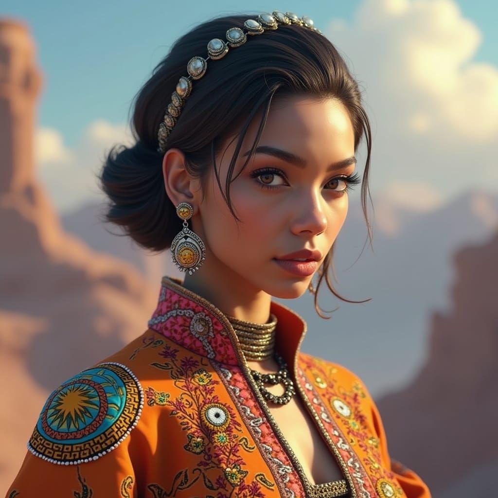 Hyperrealistic Portrait of a Dark Skinned Woman in Vibrant A...