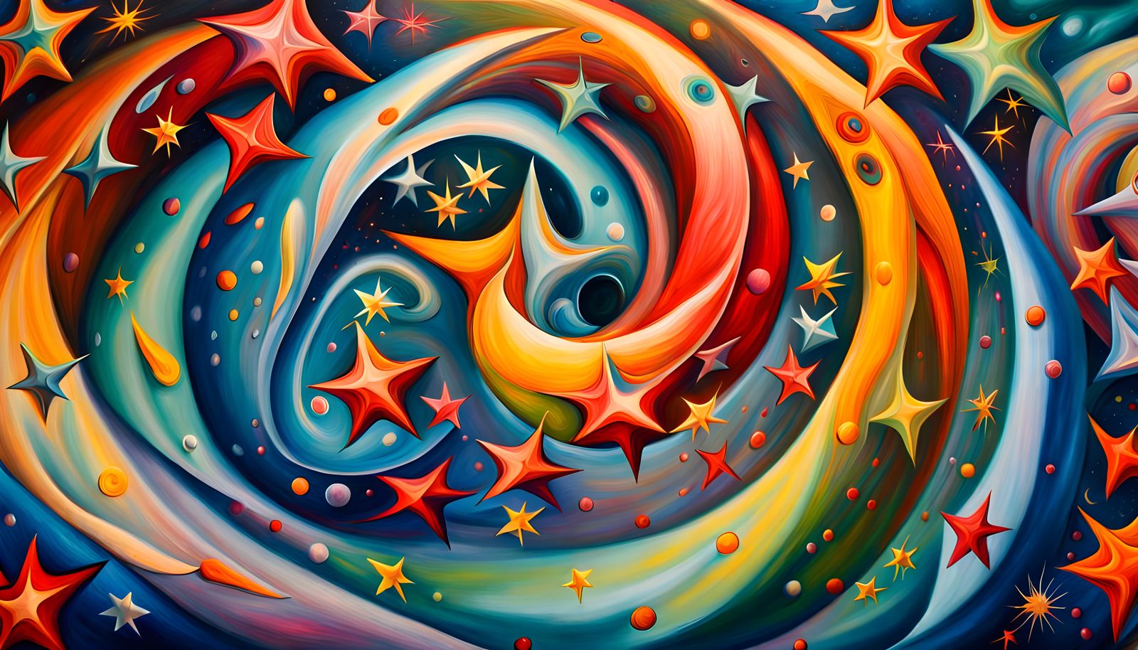 Helical Stellar Vortex in Impasto Oil Painting Style
