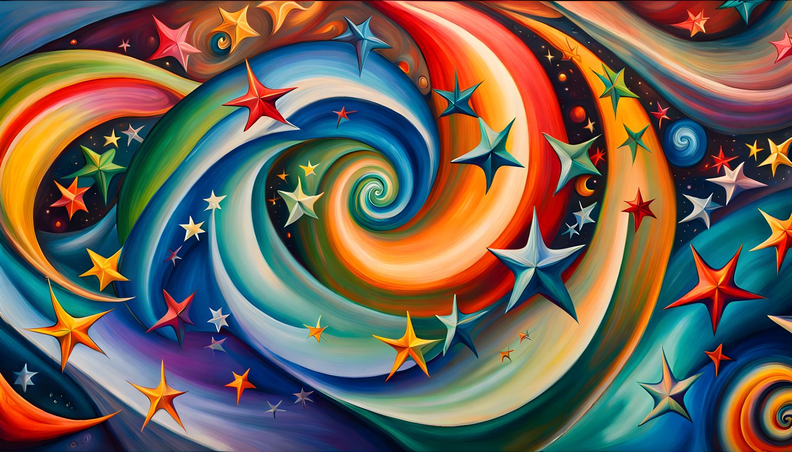 Swirling Star Formations in Impasto Oil Style