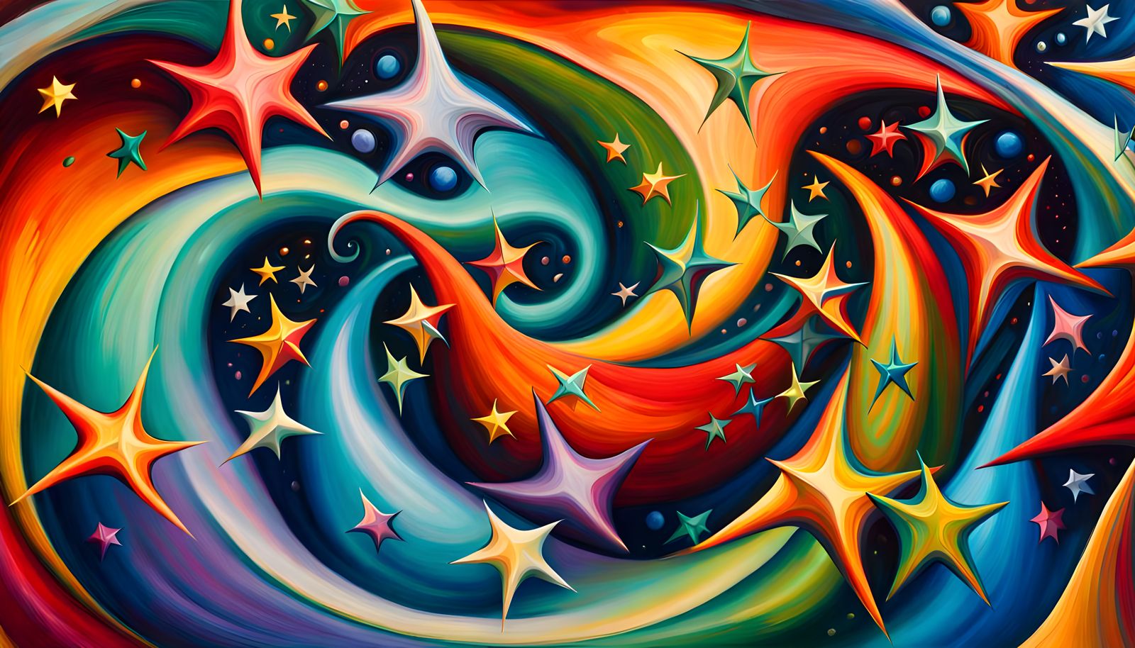 Swirling Stars in Plasma Funnel, Impasto Oil Painting