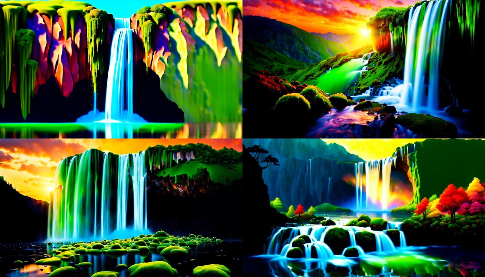 Colorful Sunset Over Mountain Waterfall Scene