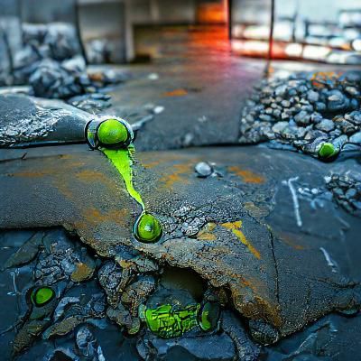 Neon Green Toxic Sludge Bubbling Through Concrete