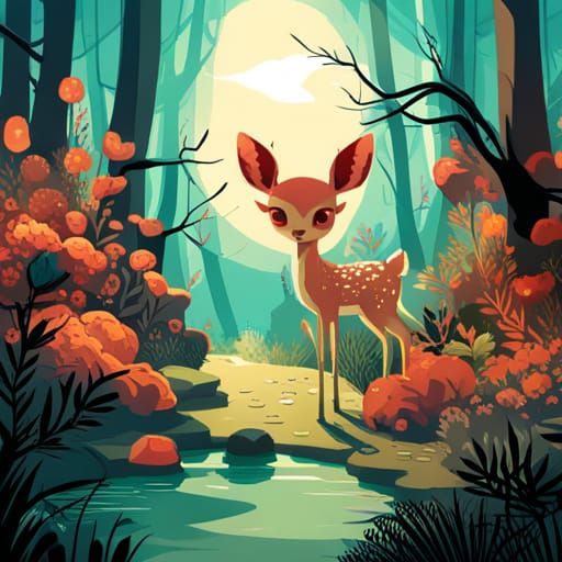 Adorable Fawn in Forest: Detailed Digital Art