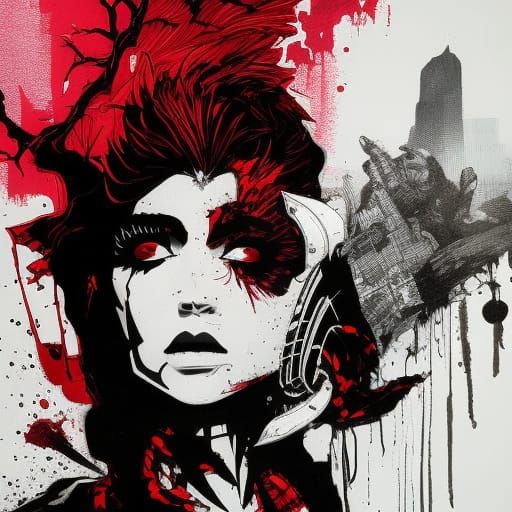 Lava Elf Female by Volcano in Inkpunk Style