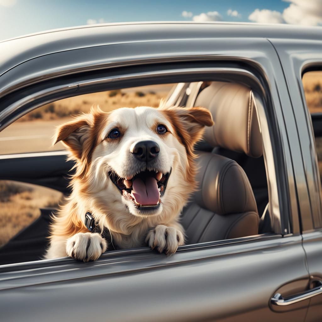 Happy Dog Rides Along Route 66