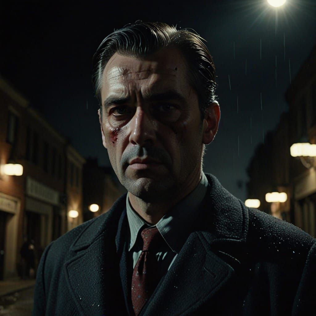 Intense Film Noir Portrait with a Cold Gaze