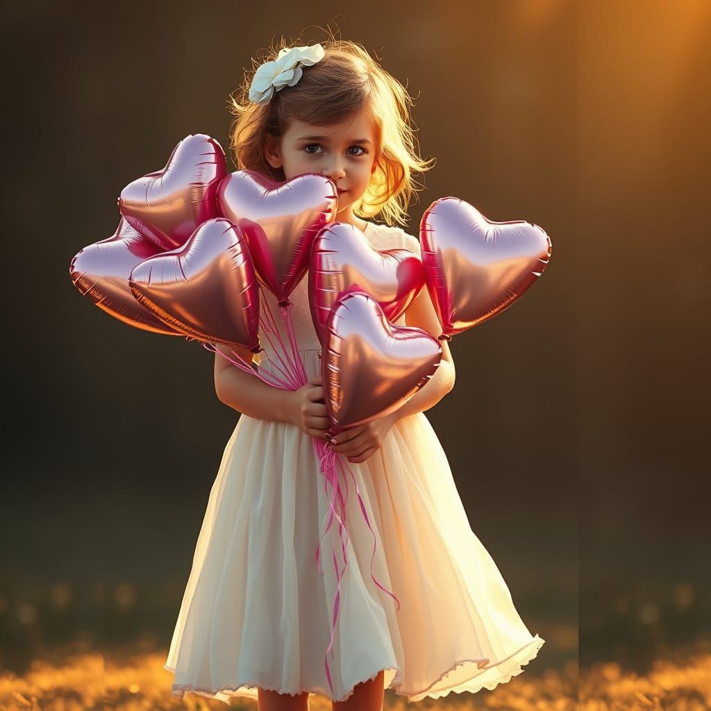 Girl with Pink Balloons in Rockwell Style