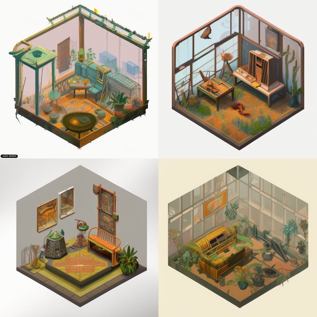 Cozy Cattlecore Garden Room in Isometric View