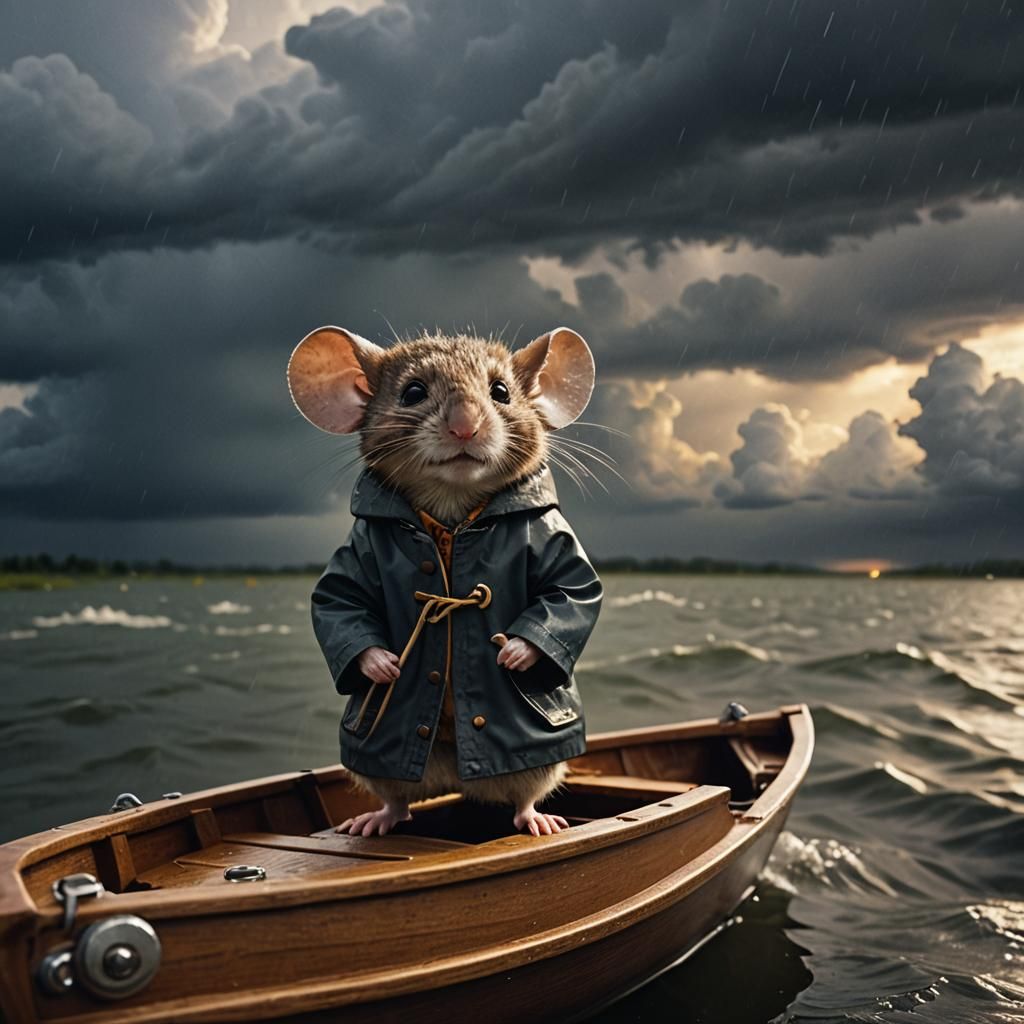 Mouse in Stormy Weather: A Cinematic Film Still