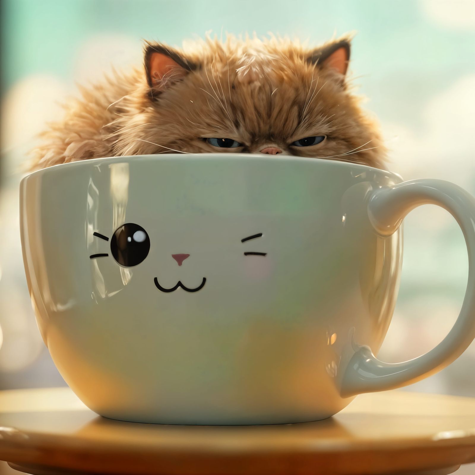 Anime Cat Near Teacup: Hyperdetailed Octane Render