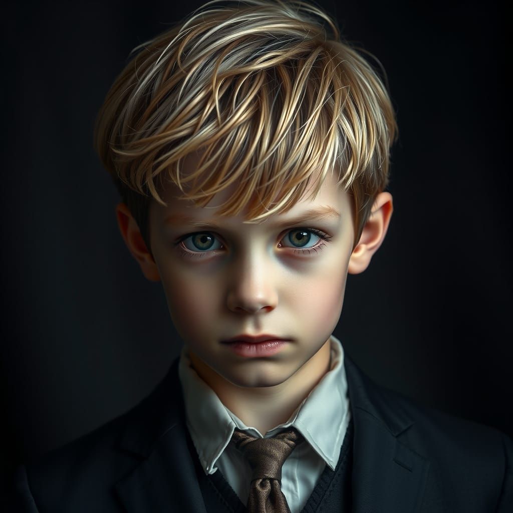 Brooding Boy Portrait in Dark Medieval Style