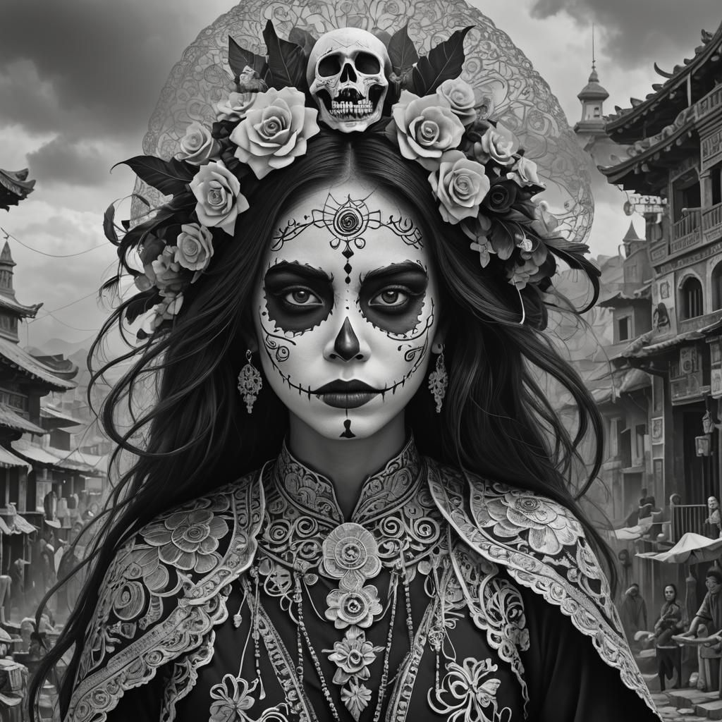 Striking Catrina Portrait in Black and White