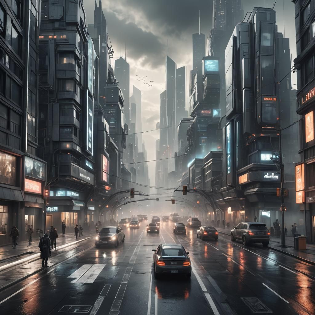 Futuristic Cityscape in Monochromatic Grey, Unreal Engine