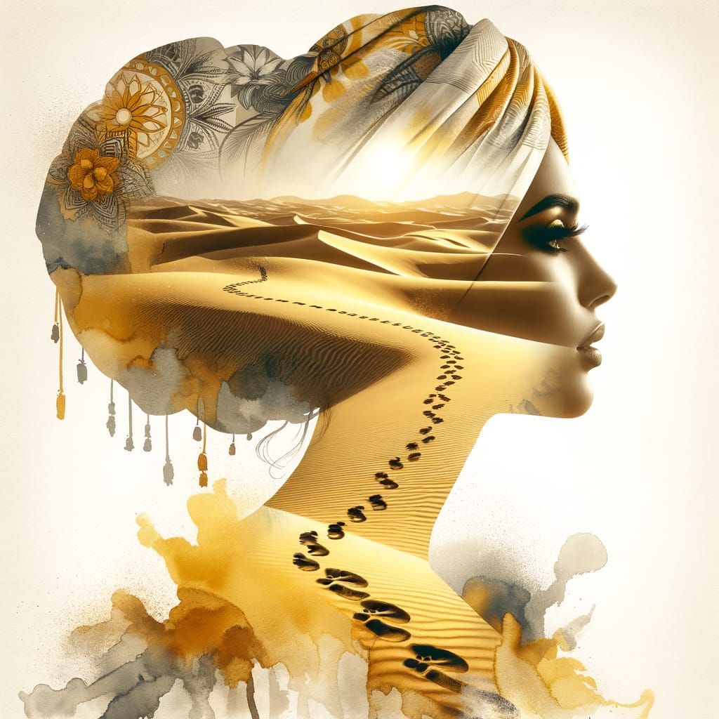 Desert Dream: Silhouette with Watercolor Desert Path