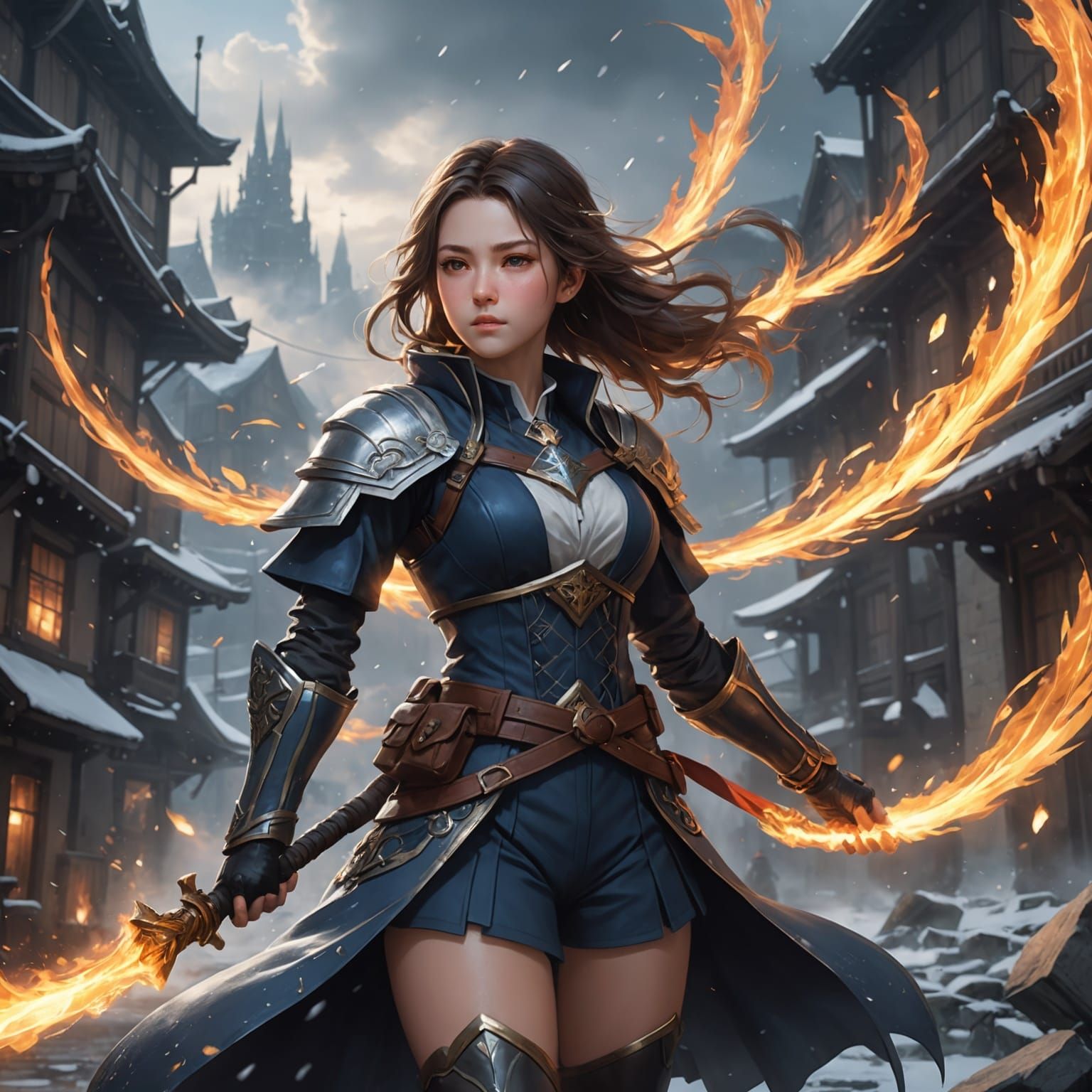 Anime Girl Discovers Elemental Powers, 3D Rendered Art