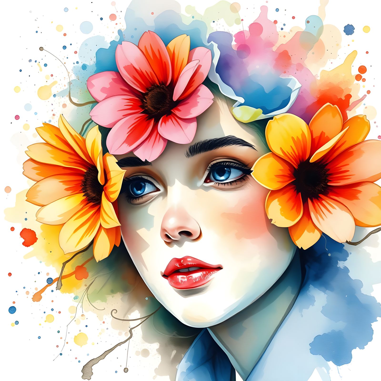 Watercolor Painting with Impressionistic Splash Effects