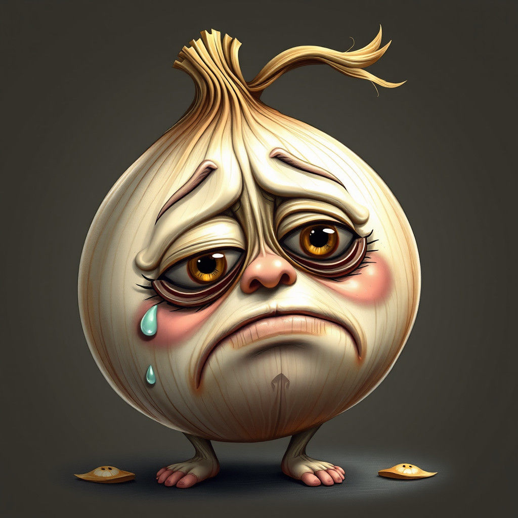 Wacky Crying Onion Caricature with Volumetric Lighting