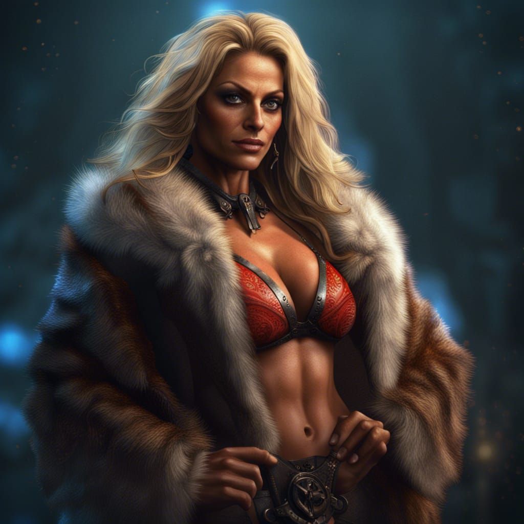 Blonde Woman in Fur Coat: Detailed Matte Painting