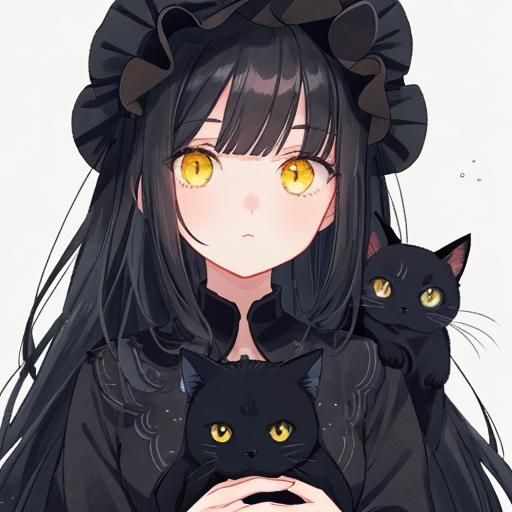 Animated Girl with Black Cat, Anime Style