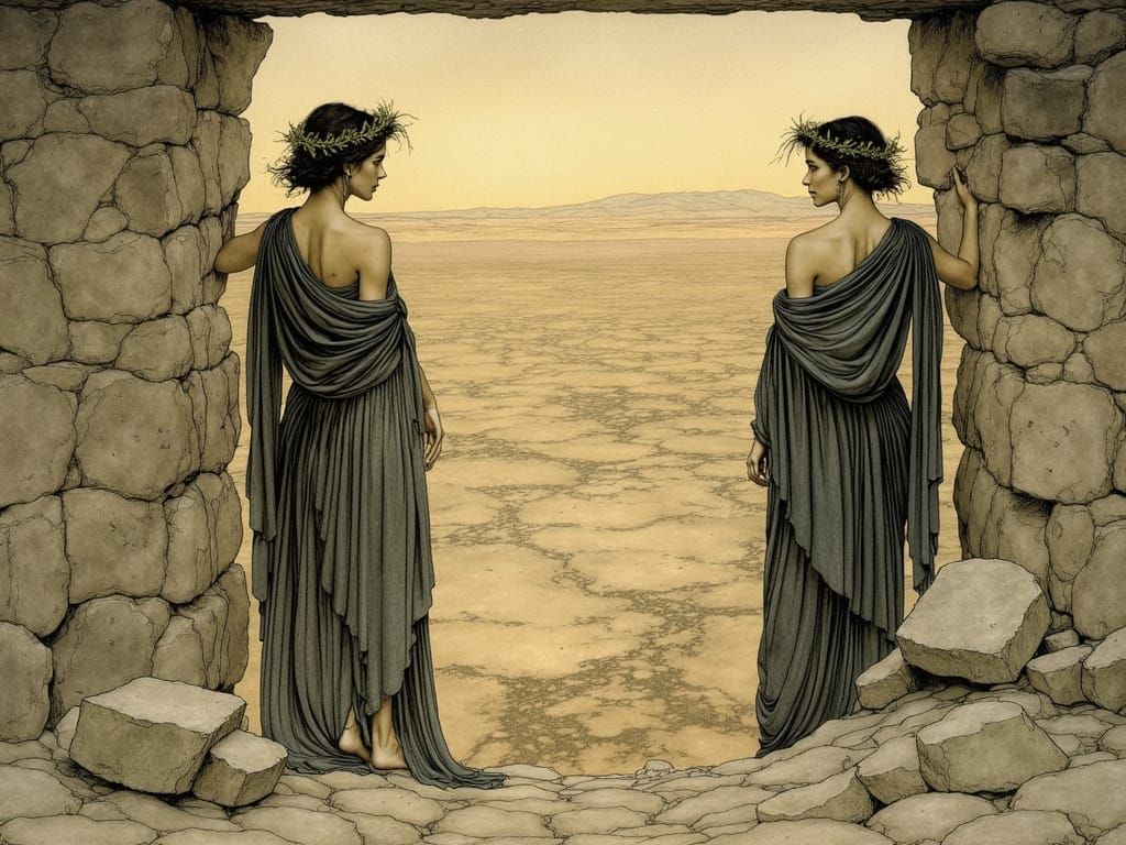 Arthur Rackham Style: Women in Ancient Greek Chitons