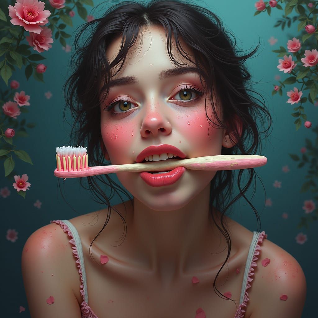 Playful Woman in Whimsical Dreamworld