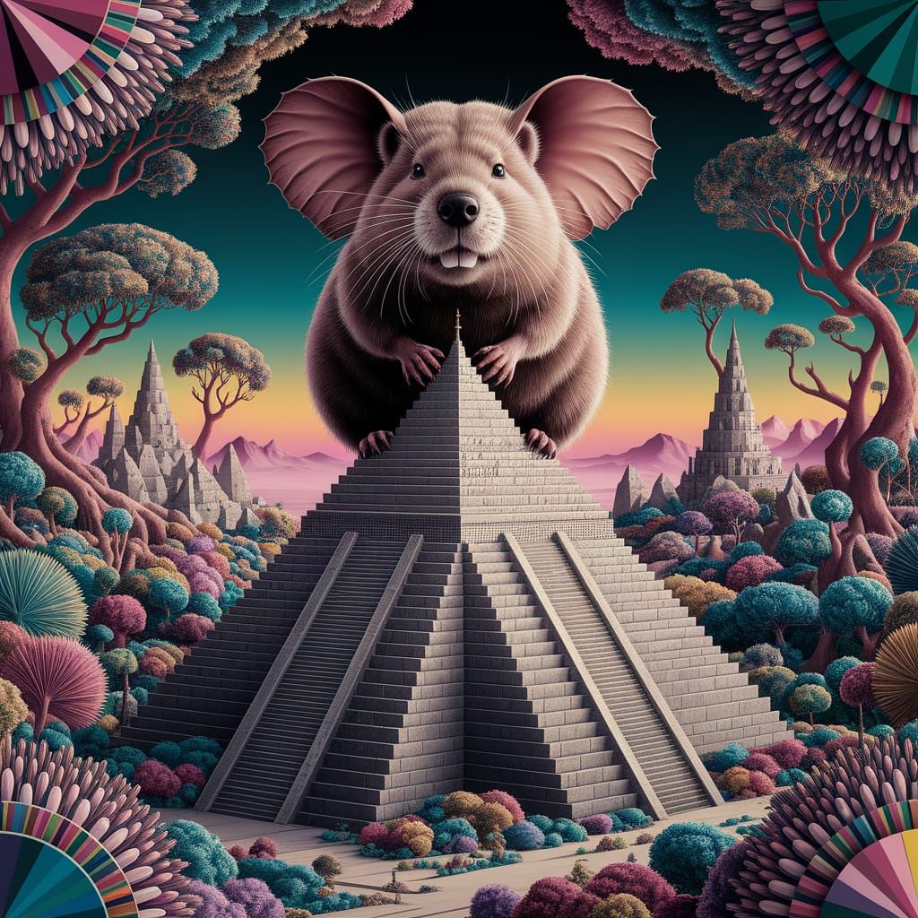 Surreal Mississippi Beaver on Vibrant Ziggurat