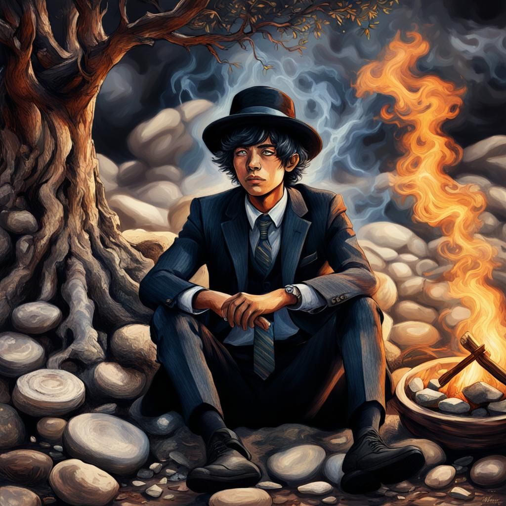 Boy by Fire in Dark Fantasy Concept Art