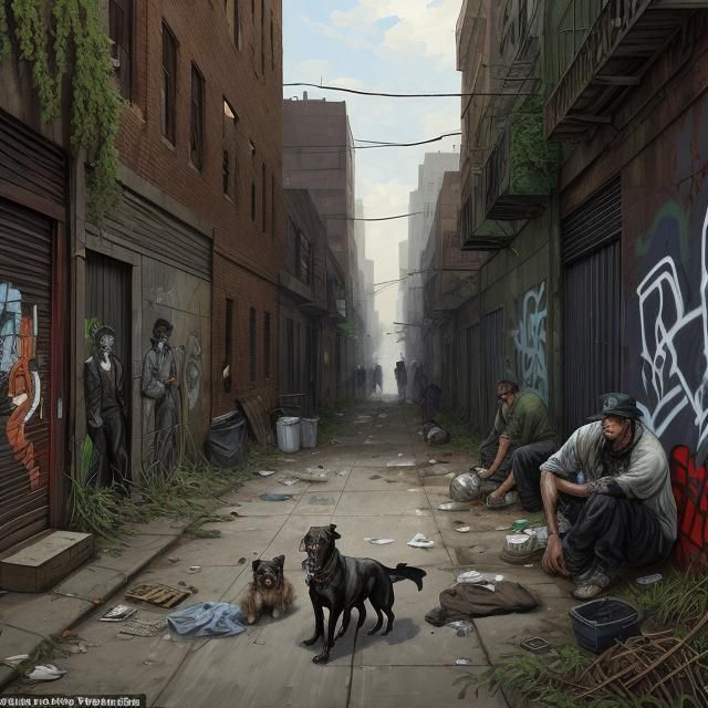 Urban Alleyway Scene in Realist Style