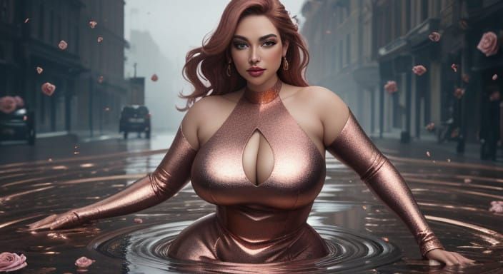Stunning Curvy Goddess Emerges from Rose Gold