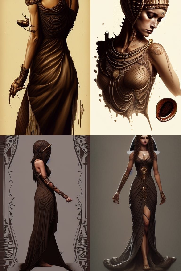 Woman in Coffee Dress: Detailed Digital Illustration