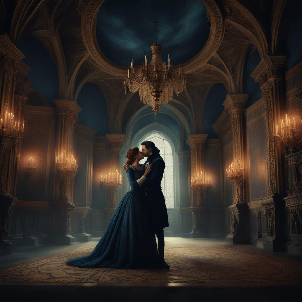 Vampire and Witch Embrace in Baroque Style