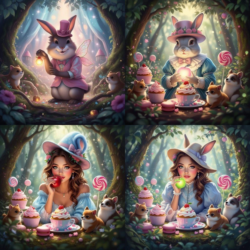 Enchanting Rabbit in Celestial Robes Holds Glowing Apple