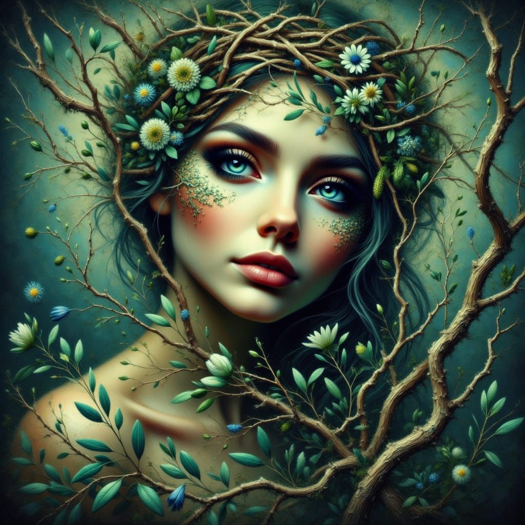 Forest Goddess in Art Nouveau Style