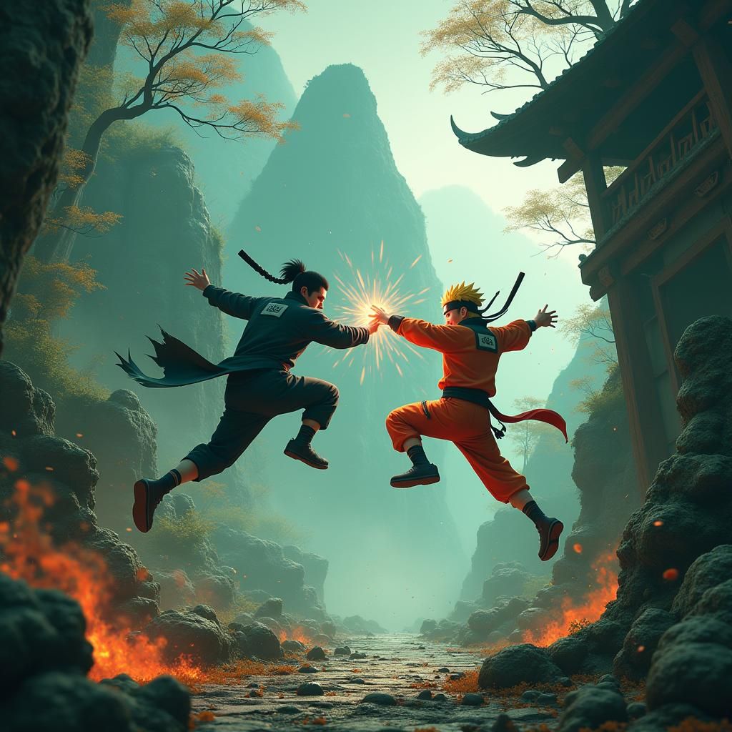 Epic Ninja Battle in Ancient Temple Ruins