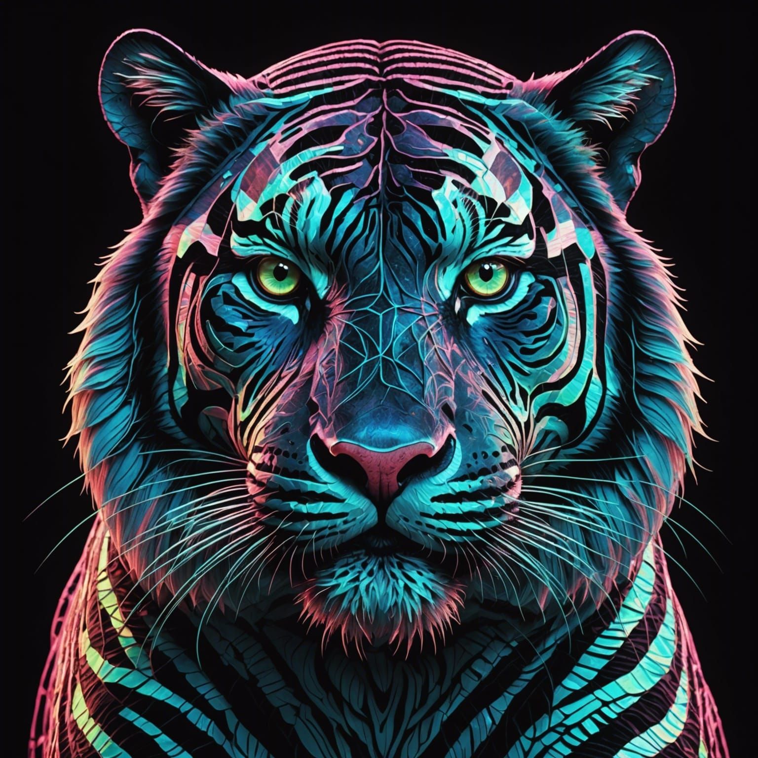 Bioluminescent Holographic Tiger with Neon Prints
