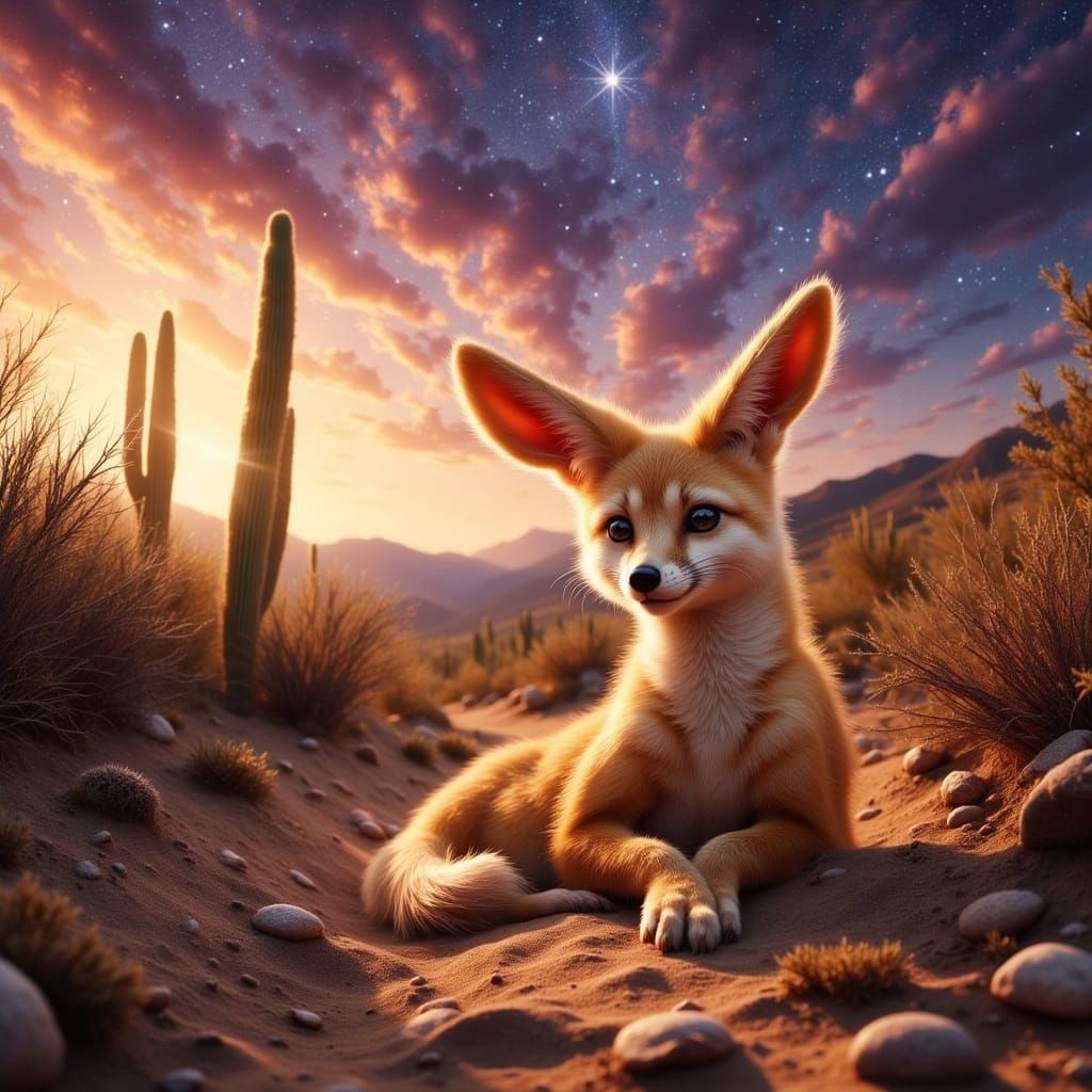 Fennec Fox at Sunset in Desert Landscape