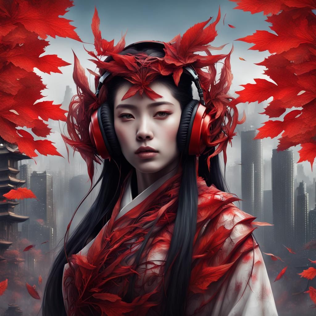 Geisha with Leaf Hair in HR Giger Style