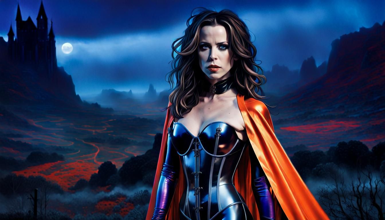 Heroic Selene in Flowing Cape: Dark Fantasy Art