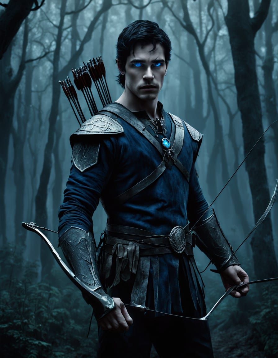Dark Fantasy Archer in a Haunting Forest Scene