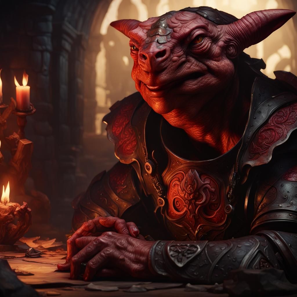 Tiefling Tortle Hybrid in Dark Fantasy Style