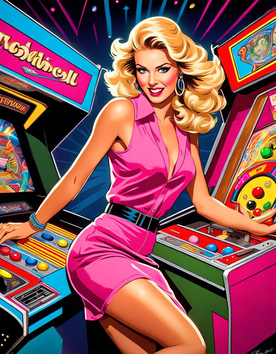 1980s Arcade Pinball in Pinup Style