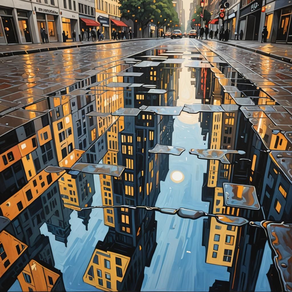 Abstract Op Art City Reflection Painting