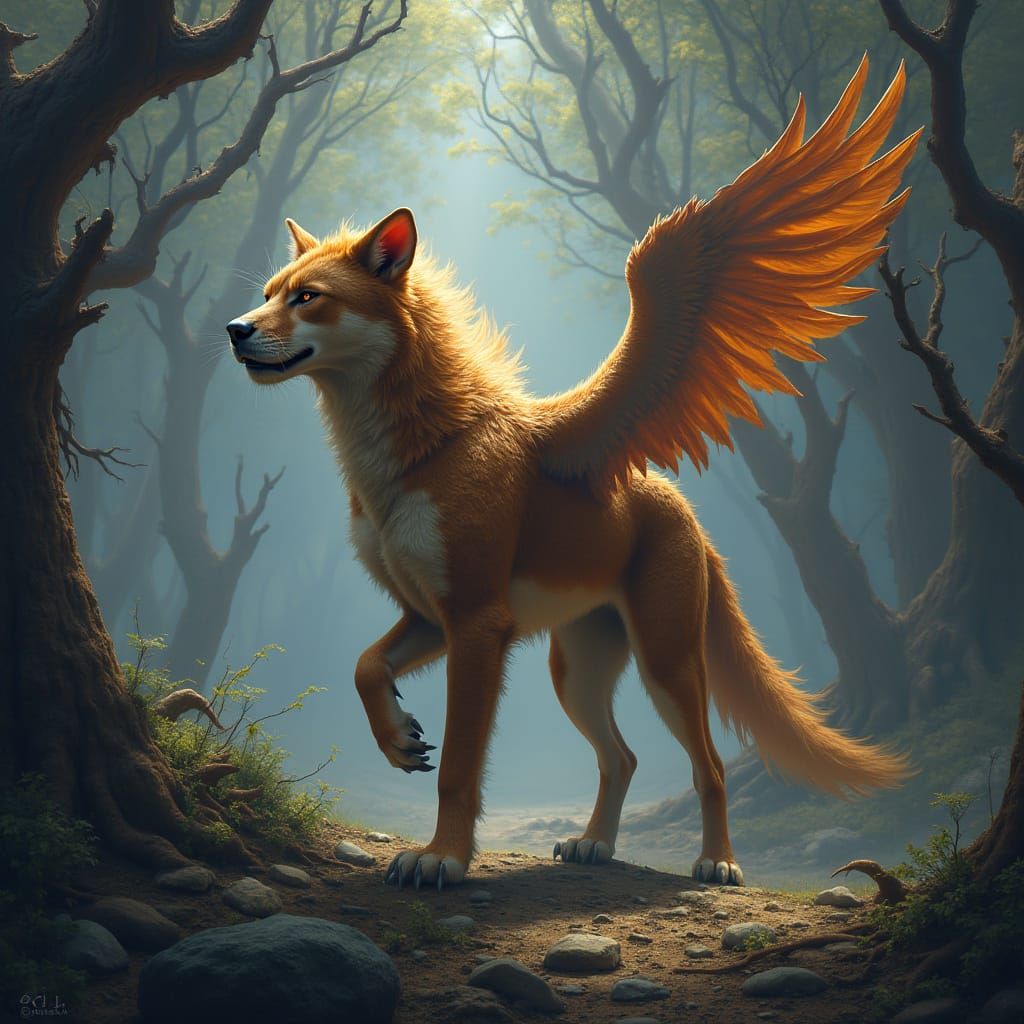 Majestic Dingo-Manticore Hybrid in Hyper-Realistic Fantasy L...
