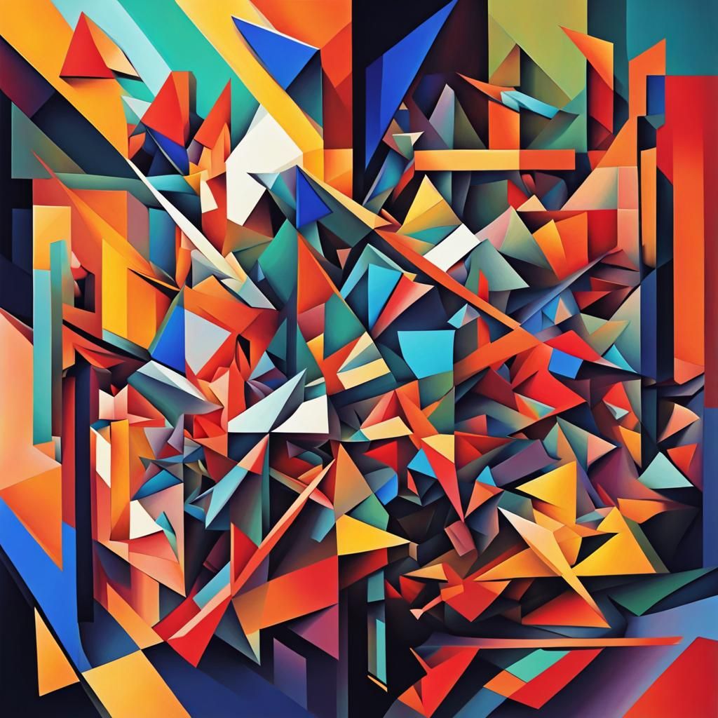 Colorful Abstract Chaos in Cubist Art Deco Style