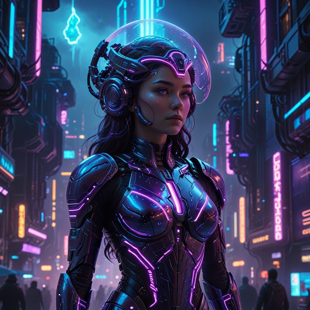 Sci-Fi Goddess in a Futuristic Neon City