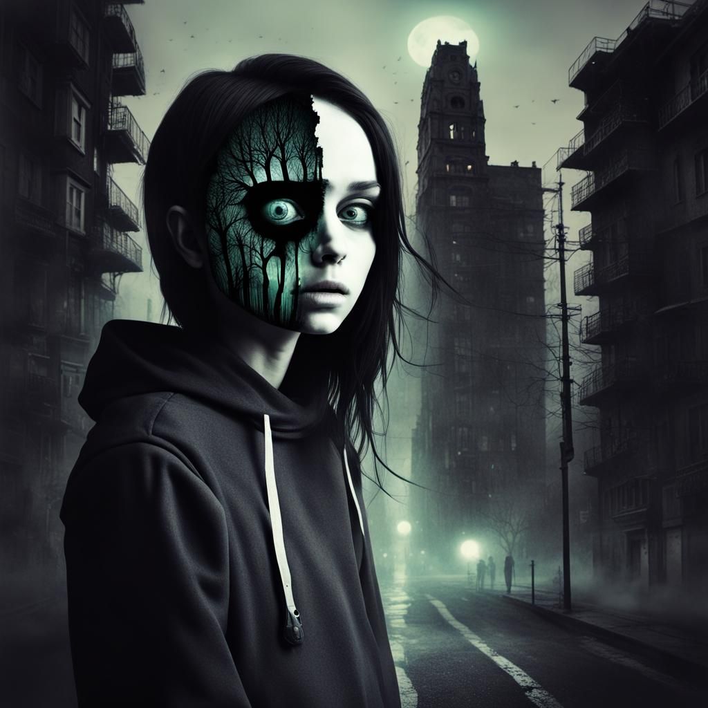 Surreal Double Exposure Faces in Dreamcore Style